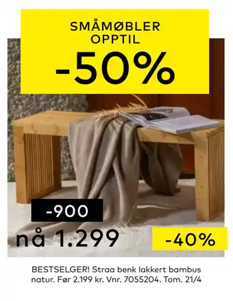 Skeidar Straa benk lakkert bambus natur tilbud