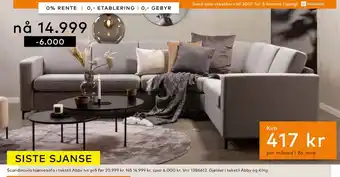 Skeidar Scandinavia hjørnesofa i tekstil Abby lys grå tilbud