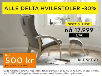 Skeidar Delta Adventure lenestol med krakk i tekstil Barnum tilbud