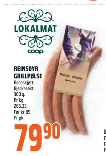 Coop Obs REINSDYR GRILLPØLSE tilbud
