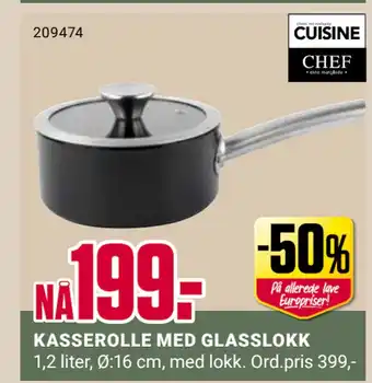 Europris KASSEROLLE MED GLASSLOKK tilbud