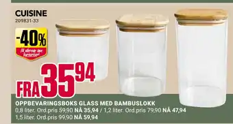 Europris OPPBEVARINGSBOKS GLASS MED BAMBUSLOKK tilbud