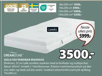 JYSK GOLD S55 VENDBAR MADRASS tilbud