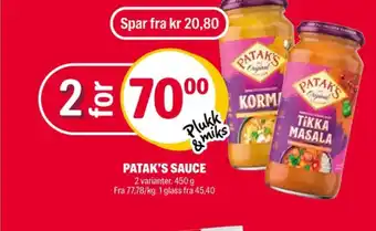 Coop Extra Pataks tikka masala saus tilbud