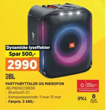 POWER PARTYHØYTTALER OG MIKROFON JBLPBENCOREBK tilbud