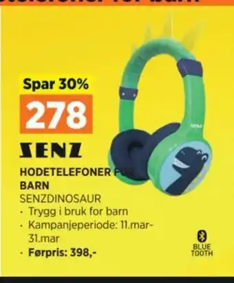 POWER HODETELEFONER FOR BARN SENZDINOSAUR tilbud