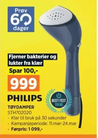 POWER PHILIPS TØYDAMPER STH702020 tilbud