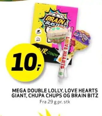 Bunnpris MEGA DOUBLE LOLLY, LOVE HEARTS GIANT, CHUPA CHUPS OG BRAIN BITZ tilbud