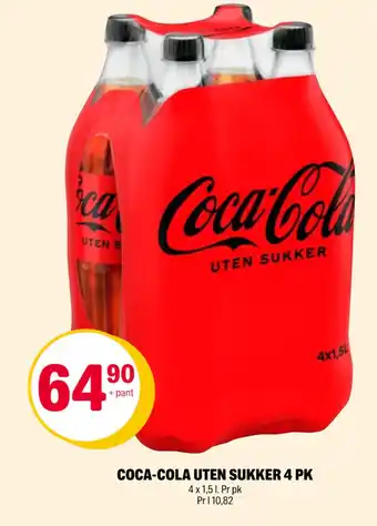 Coop Extra COCA-COLA UTEN SUKKER 4 PK tilbud