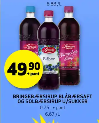 Bunnpris BRINGEBÆRSIRUP, BLÅBÆRSAFT OG SOLBÆRSIRUP U/SUKKER tilbud