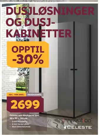 Megaflis Celeste rett dusjhjørne sort 90 x 90 x 190 cm tilbud