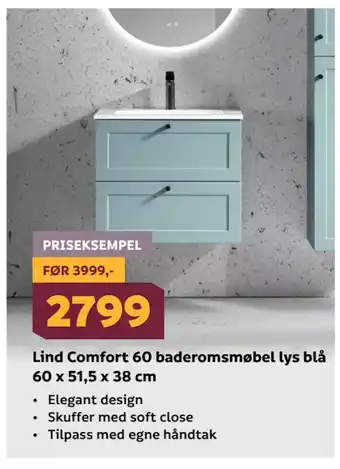 Megaflis Lind Comfort 60 baderomsmøbel lys blå 60 x 51,5 x 38 cm tilbud
