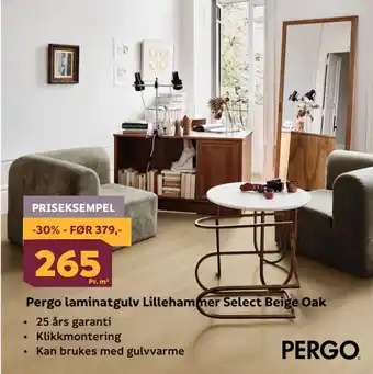 Megaflis Pergo laminatgulv Lillehammer Select Beige Oak tilbud