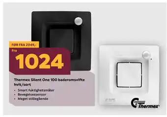 Megaflis Thermex Silent One 100 baderomsvifte hvit/sort tilbud