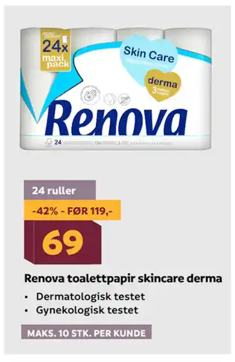 Megaflis Renova toalettpapir skincare derma tilbud