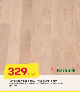 Byggmax Parkettgulv Eik 4-stav Hvitlakkert 14 mm tilbud