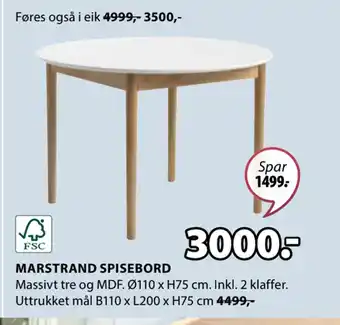 JYSK MARSTRAND SPISEBORD tilbud