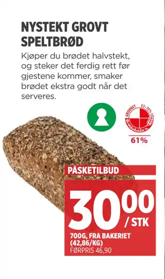 Meny NYSTEKT GROVT SPELTBRØD tilbud