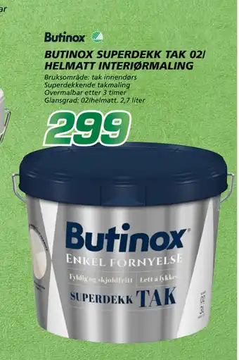 Coop Byggmix BUTINOX SUPERDEKK TAK 02/ HELMATT INTERIØRMALING tilbud