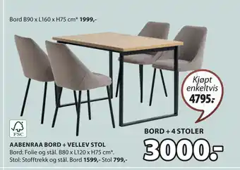 JYSK AABENRAA BORD + VELLEV STOL tilbud
