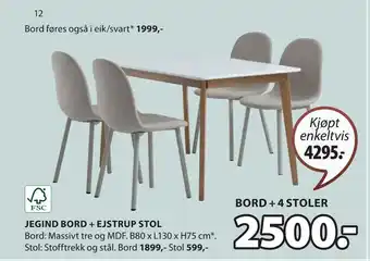 JYSK JEGIND BORD + EJSTRUP STOL tilbud