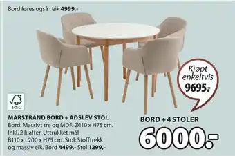 JYSK MARSTRAND BORD + ADSLEV STOL tilbud