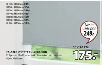 JYSK FALSTER LYSTETT RULLEGARDIN tilbud