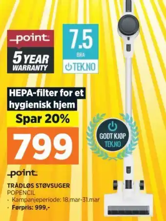 POWER TRÅDLØS STØVSUGER POPENCIL tilbud