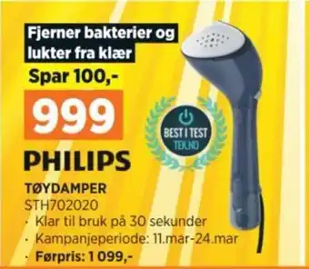 POWER PHILIPS TØYDAMPER STH702020 tilbud
