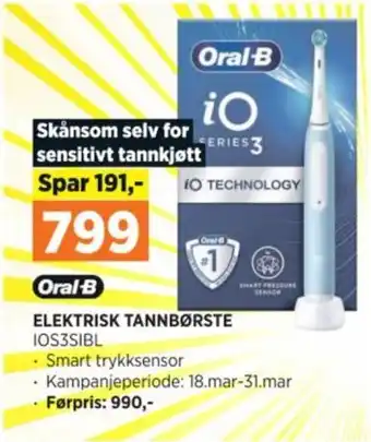 POWER ELEKTRISK TANNBØRSTE IOS3SIBL tilbud