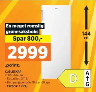 POWER KJØLESKAP PORF5144DW tilbud