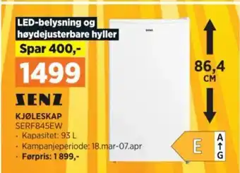 POWER KJØLESKAP SERF845EW tilbud