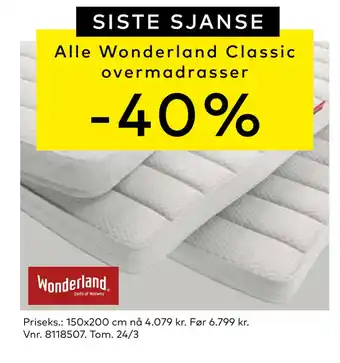 Skeidar Alle Wonderland Classic overmadrasser tilbud