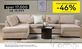 Skeidar Pixel U-sofa i tekstil Niva beige, lav front med sorte ben tilbud