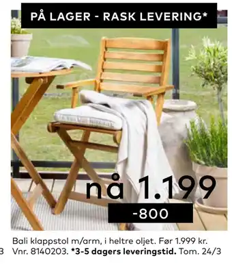 Skeidar Bali klappstol m/arm tilbud