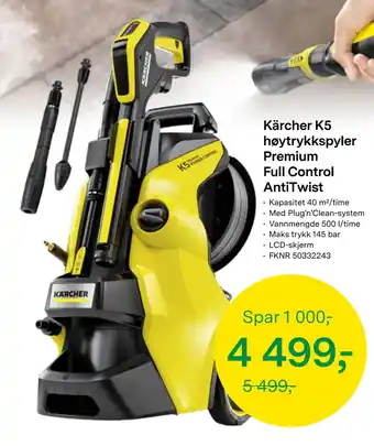 Felleskjøpet Kärcher K5 høytrykkspyler Premium Full Control AntiTwist tilbud