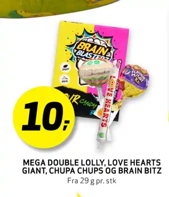 Bunnpris MEGA DOUBLE LOLLY, LOVE HEARTS GIANT, CHUPA CHUPS OG BRAIN BITZ tilbud