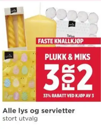Meny Alle lys og servietter tilbud