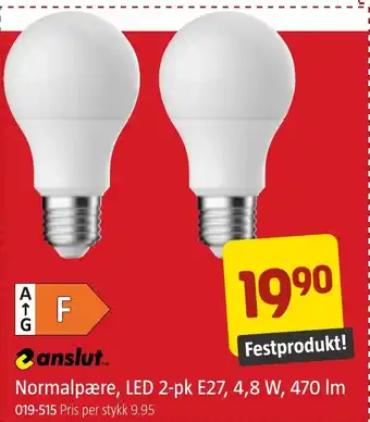 Jula Normalpære, LED 2-pk E27, 4,8 W, 470 Im tilbud