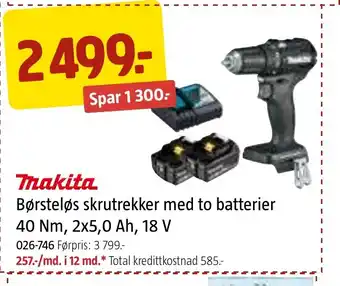 Jula Børsteløs skrutrekker med to batterier tilbud
