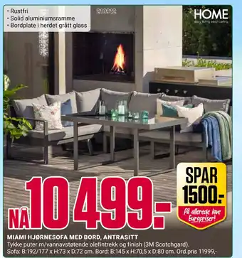 Europris MIAMI HJØRNESOFA MED BORD, ANTRASITT tilbud