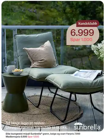 Møbelringen Ellie loungestol m/pall Sunbrella tilbud