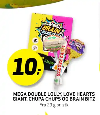 Bunnpris MEGA DOUBLE LOLLY, LOVE HEARTS GIANT, CHUPA CHUPS OG BRAIN BITZ tilbud