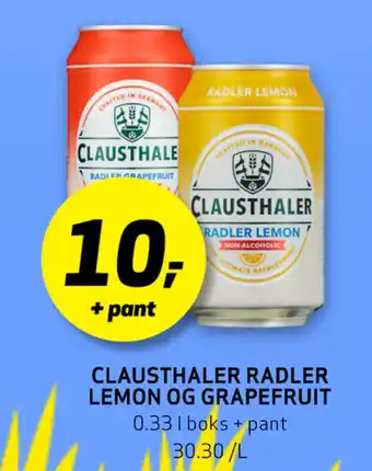 Bunnpris CLAUSTHALER RADLER LEMON OG GRAPEFRUIT tilbud