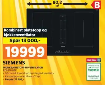 POWER INDUKSJONSTOPP M/VENTILATOR ED851FQ15E tilbud