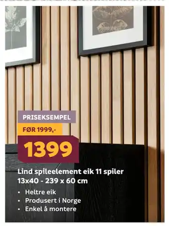 Megaflis Lind spileelement eik 11 spiler 13x40 - 239 x 60 cm tilbud