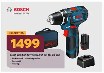 Megaflis Bosch drill GSR 12v-15 2x2,0ah gal 12v-20 bag tilbud