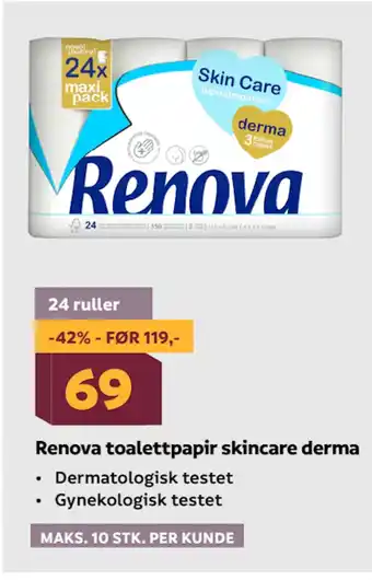 Megaflis Renova toalettpapir skincare derma tilbud
