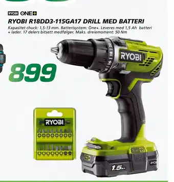 Coop Byggmix RYOBI R18DD3-115GA17 DRILL MED BATTERI tilbud