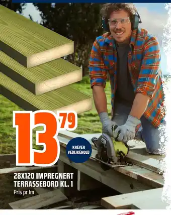 Obs Bygg 28X120 IMPREGNERT TERRASSEBORD KL. 1 tilbud